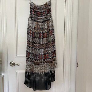 Bebe strapless high low tribal print